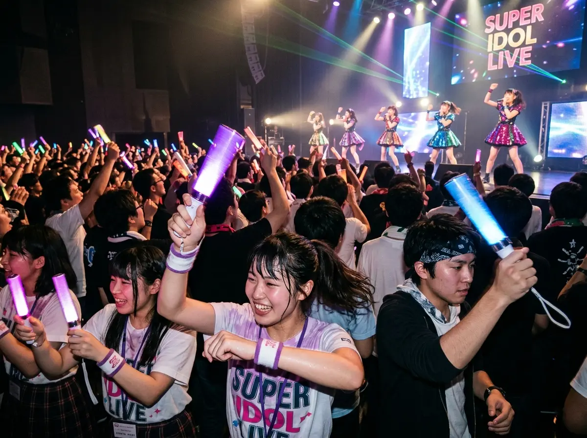 Japanese fans performing wotagei at an idol concert