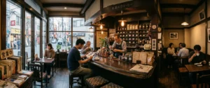 Traditional Japanese kissaten café in an urban neighbourhood