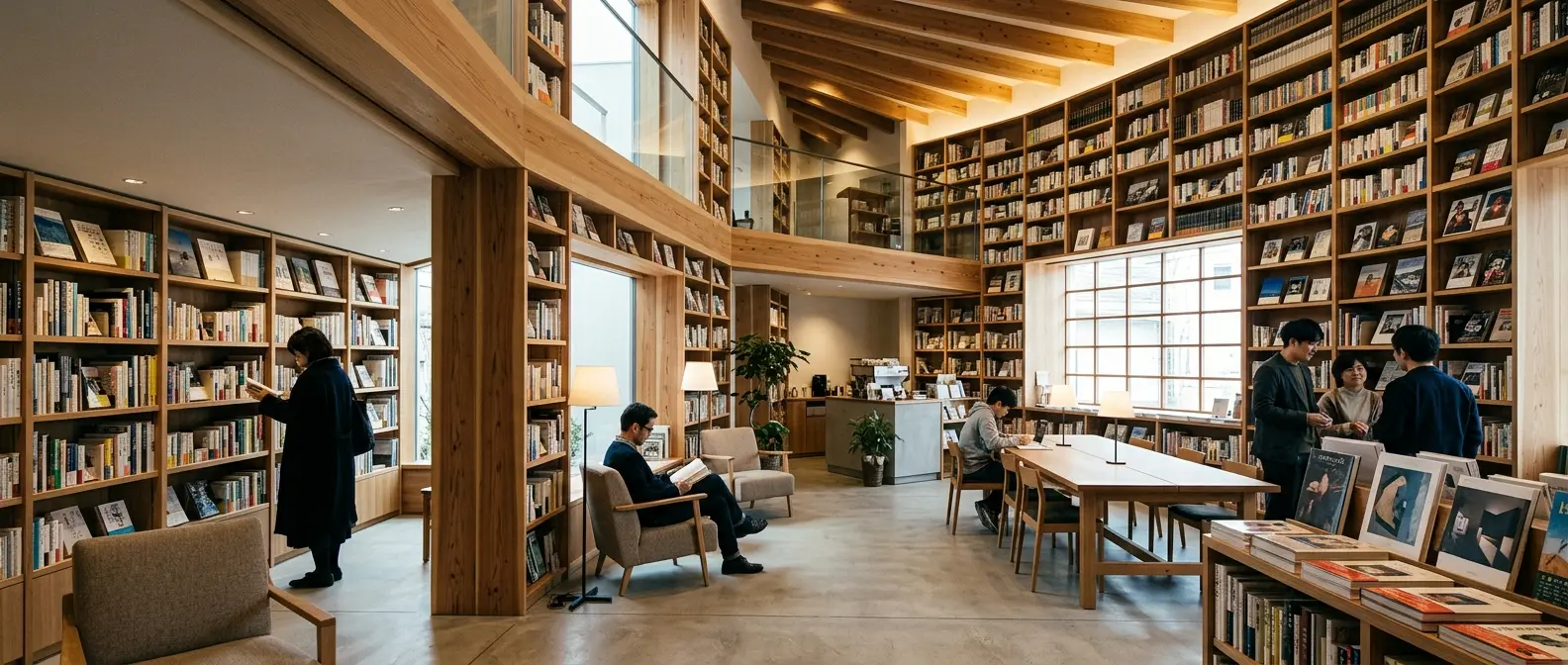 Contemporary Japanese bookstore designed as a cultural space for reading and discovery