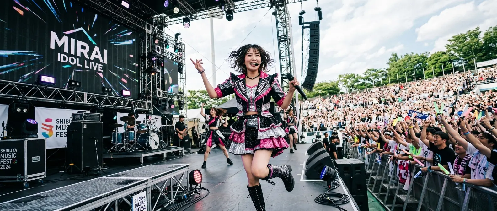 Japanese idol performing at a professional outdoor live event